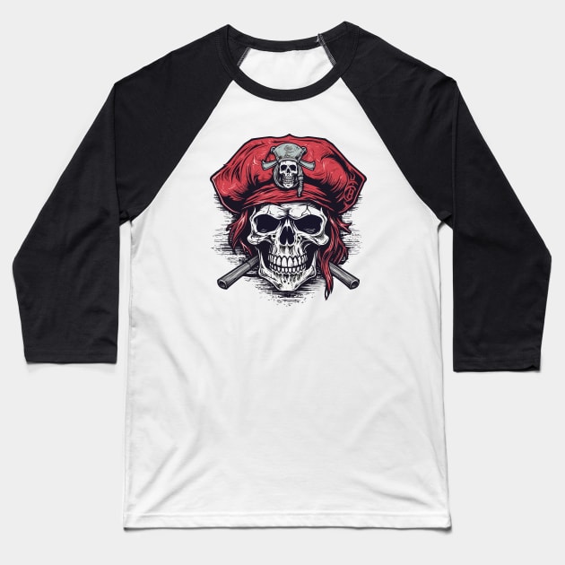 Pirate skull Baseball T-Shirt by JORDYGRAPH